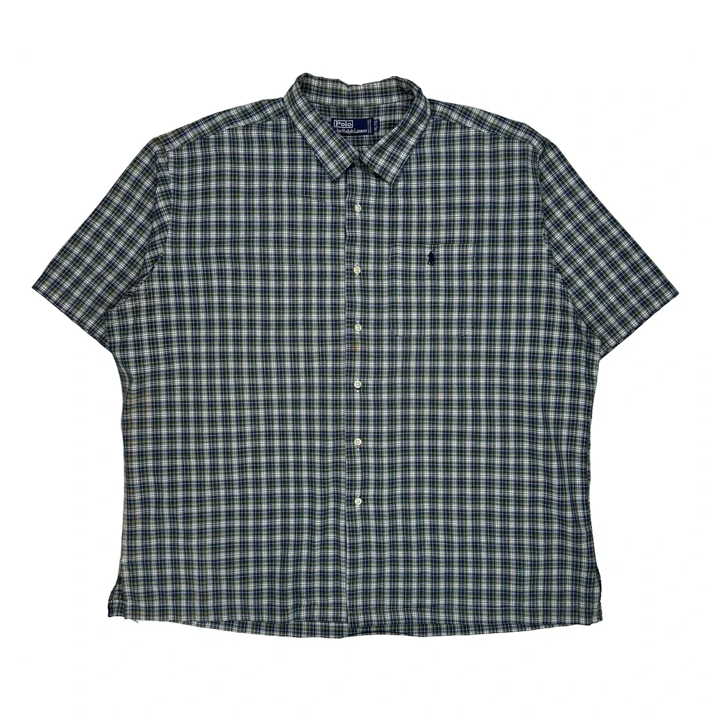 Polo By Ralph Lauren Checked Short Sleeve Shirt - 2XL Blue Cotton