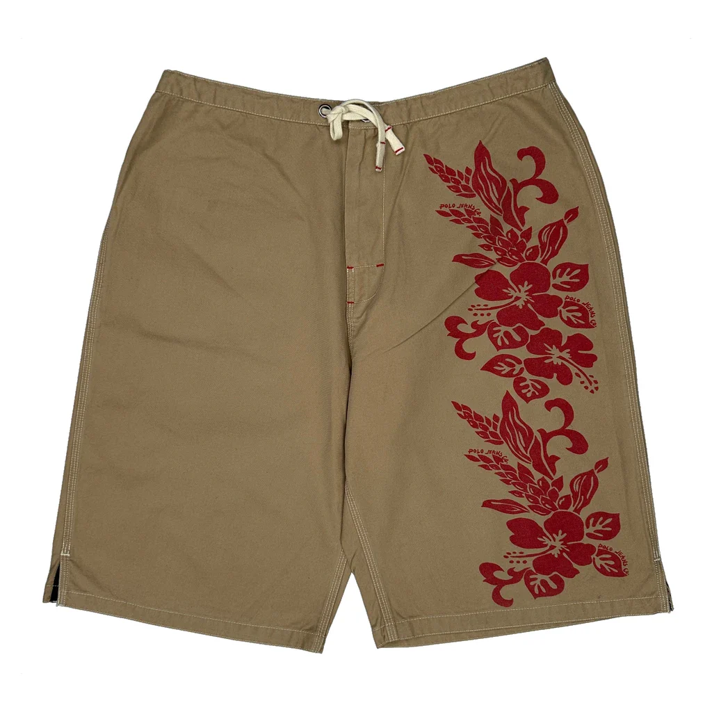 Polo By Ralph Lauren Floral Shorts - Mediumw 9L Khaki Cotton - Image 2