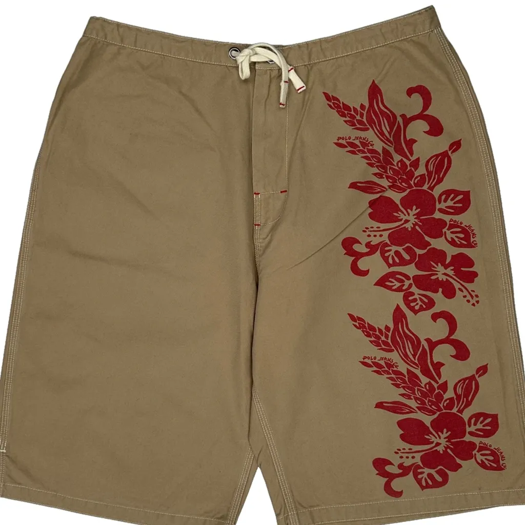 Polo By Ralph Lauren Floral Shorts - Mediumw 9L Khaki Cotton - Image 6
