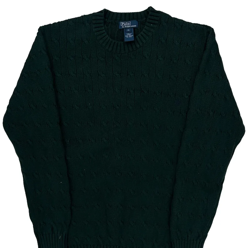 Polo By Ralph Lauren Cable Knit Sweater - XL Green Cotton - Image 4