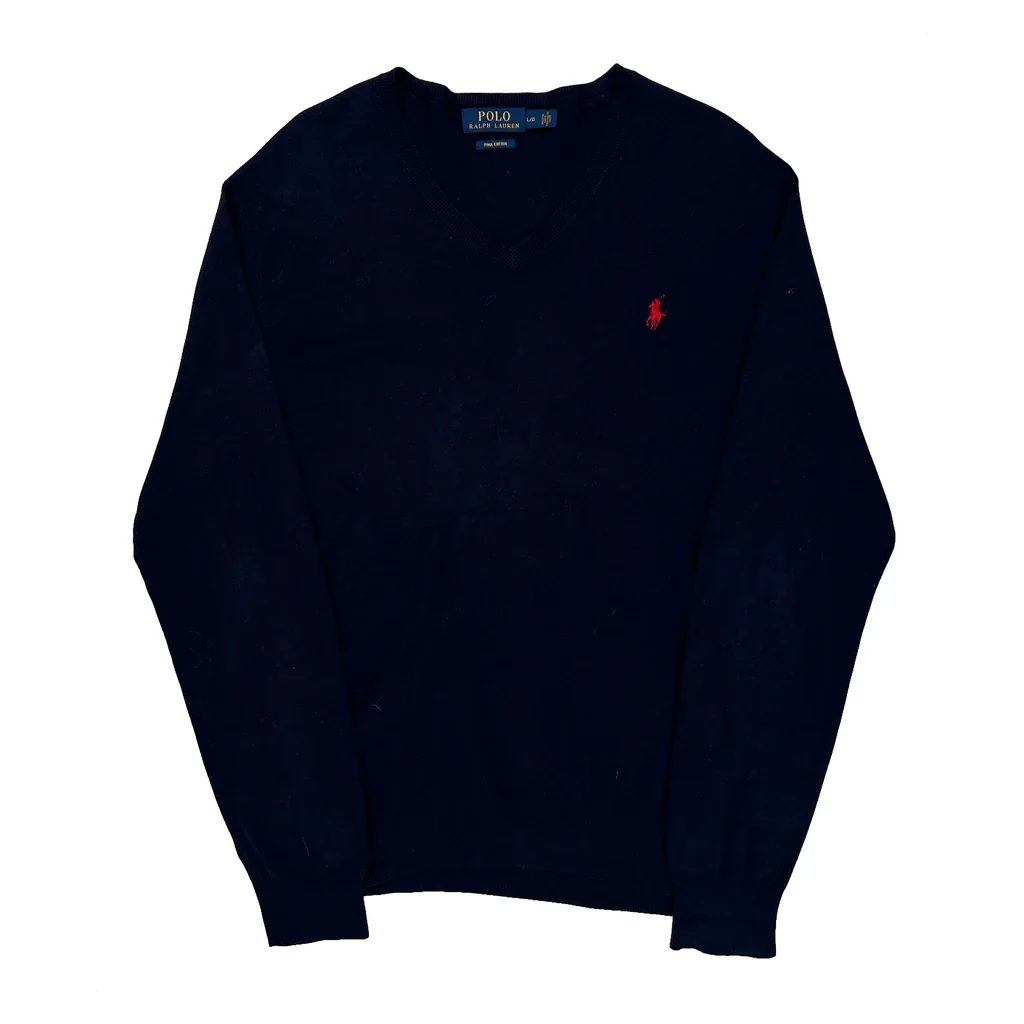 Polo By Ralph Lauren Sweater - Large Navy Cotton