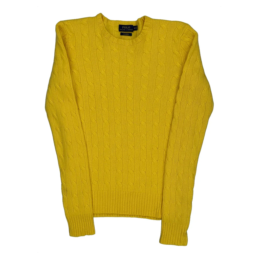 Polo By Ralph Lauren Cable Knit Sweater - Medium Yellow Cashmere