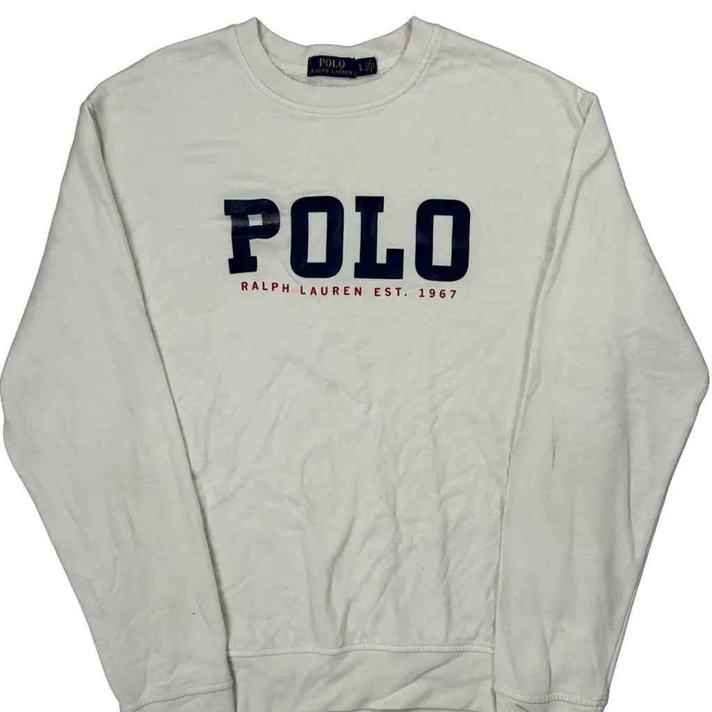 Polo By Ralph Lauren Spellout Sweatshirt - Large White Cotton - Image 4