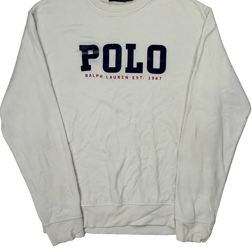 Polo By Ralph Lauren Spellout Sweatshirt - Large White Cotton - Image 5