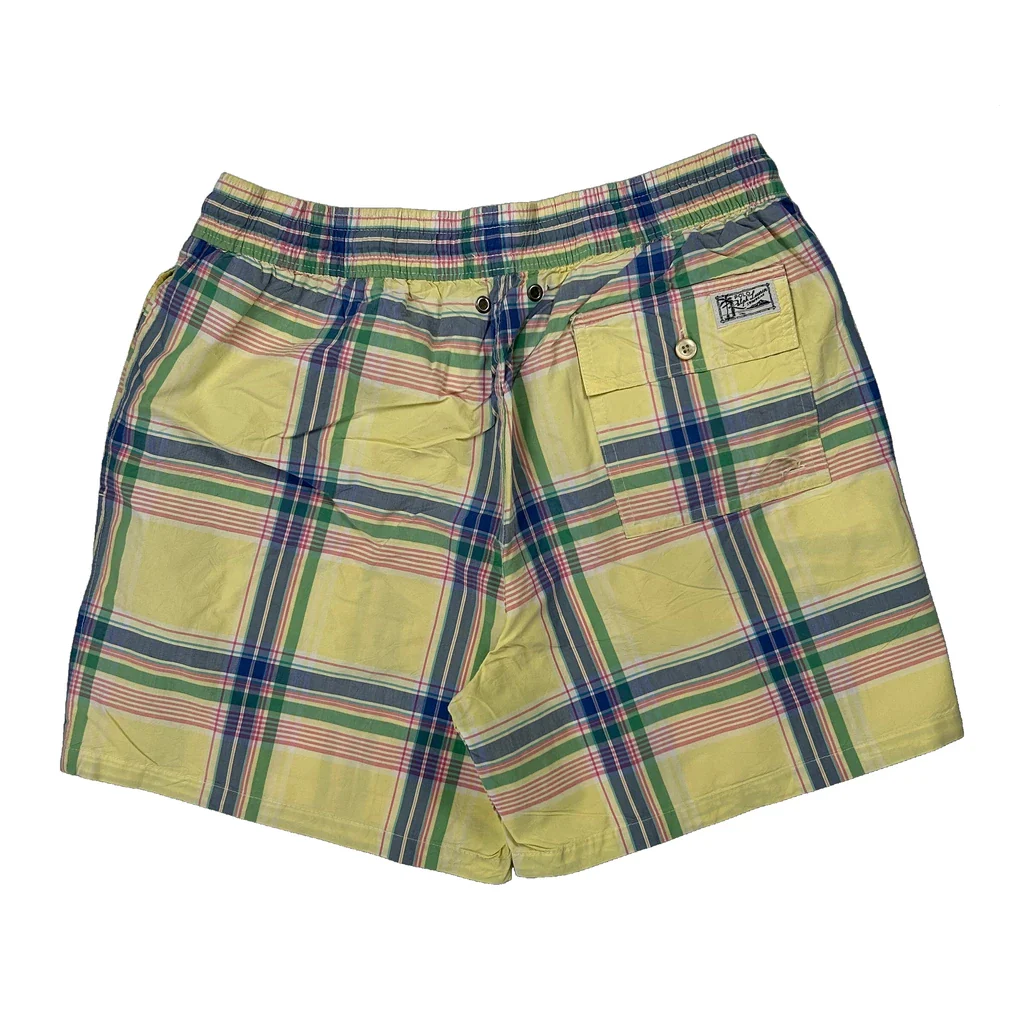 Polo By Ralph Lauren Checked Swim Shorts - Medium Yellow Cotton