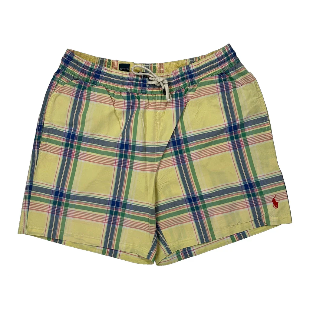 Polo By Ralph Lauren Checked Swim Shorts - Medium Yellow Cotton - Image 2
