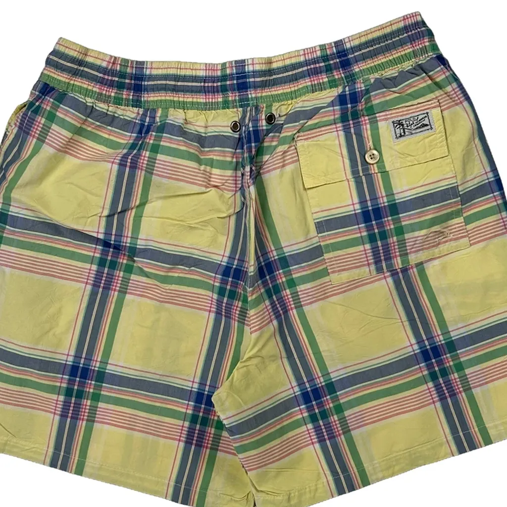 Polo By Ralph Lauren Checked Swim Shorts - Medium Yellow Cotton - Image 4