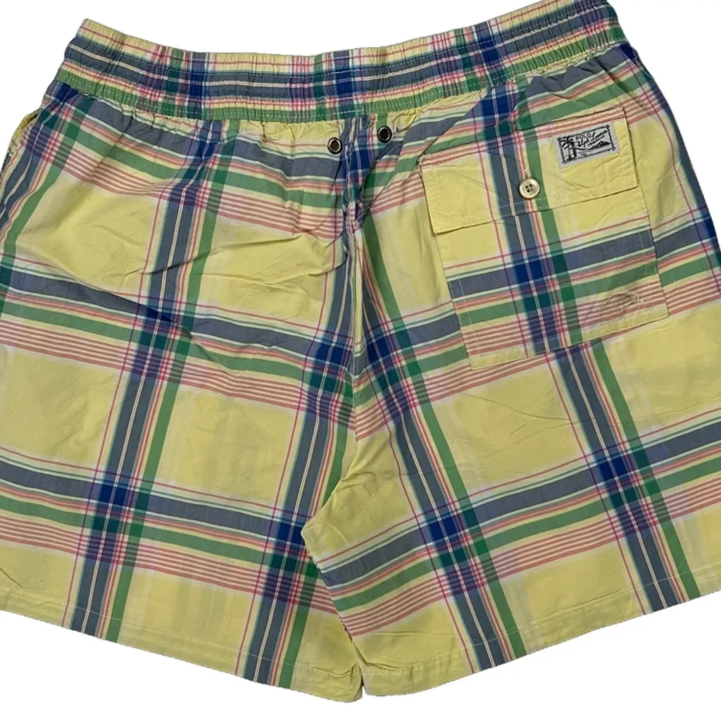 Polo By Ralph Lauren Checked Swim Shorts - Medium Yellow Cotton - Image 5