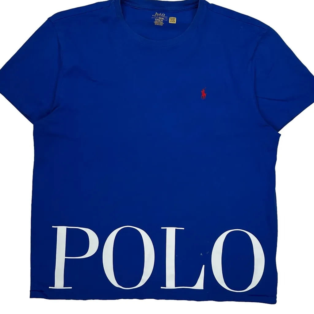 Polo By Ralph Lauren Spellout T-Shirt - Large Blue Cotton - Image 5