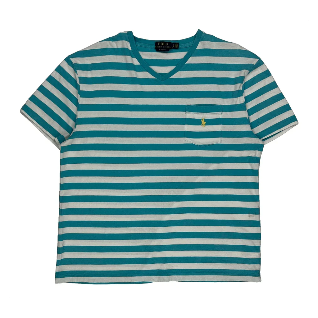 Polo By Ralph Lauren Striped T-Shirt - Medium Blue Cotton