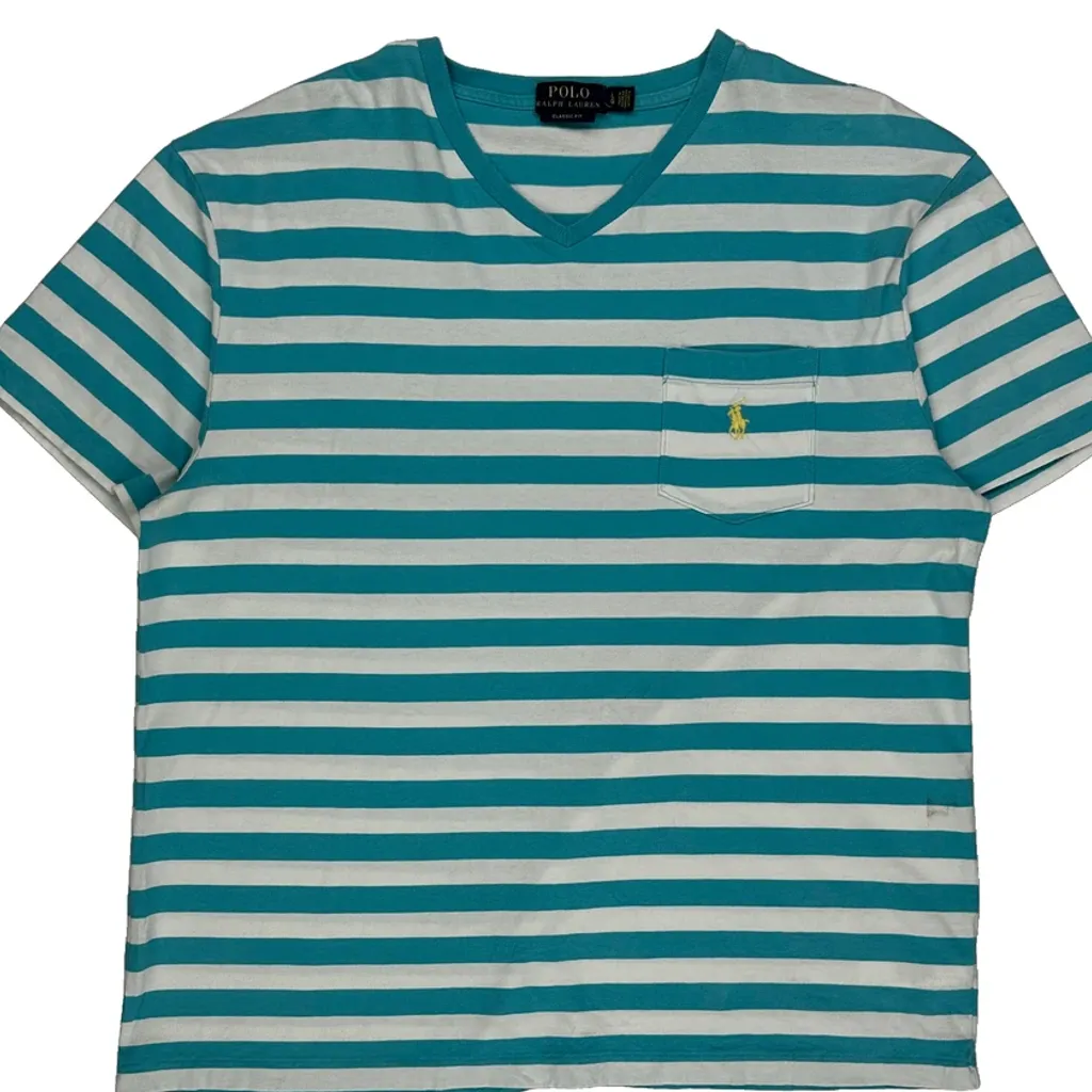 Polo By Ralph Lauren Striped T-Shirt - Medium Blue Cotton - Image 5