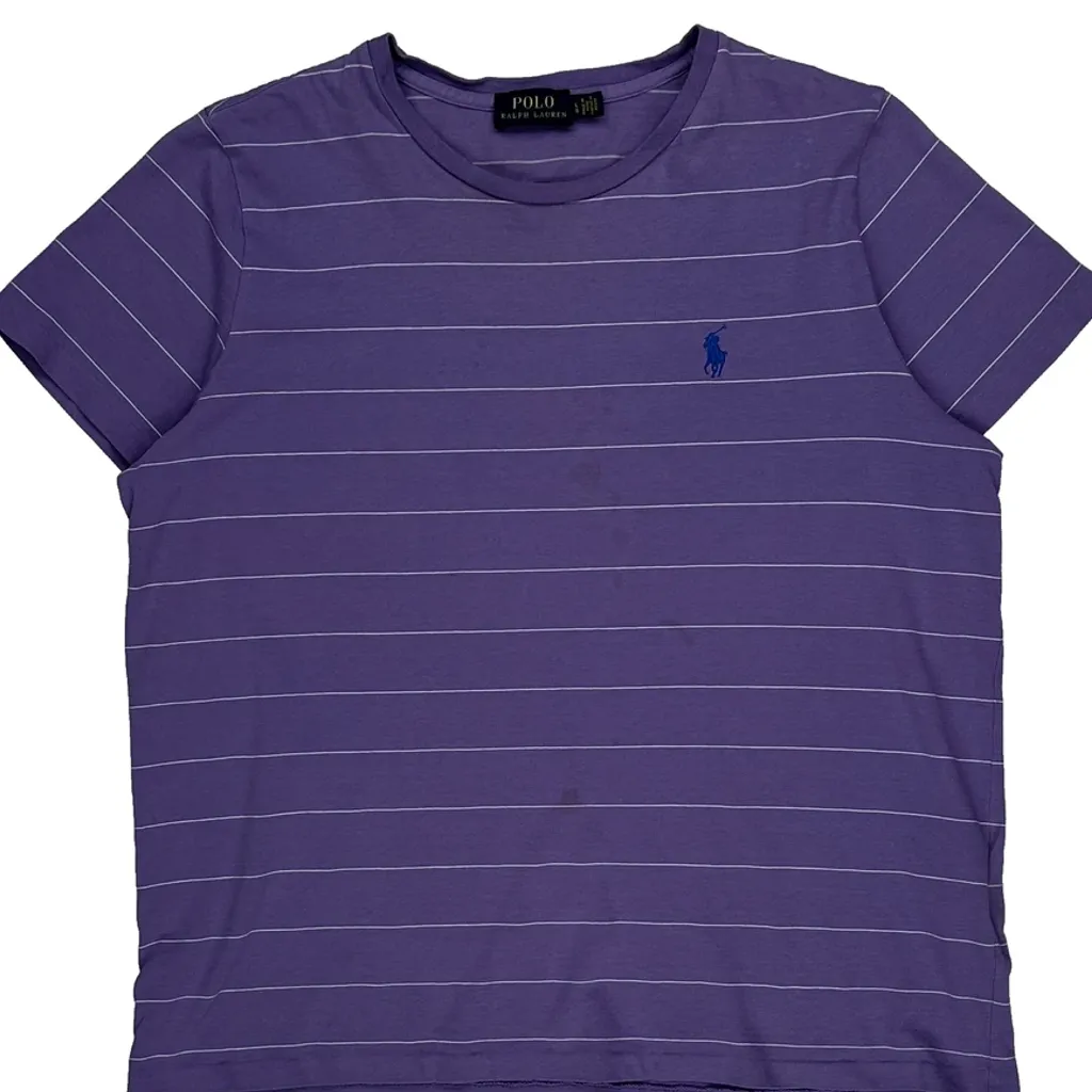 Polo By Ralph Lauren Striped T-Shirt - Large Purple Cotton - Image 4