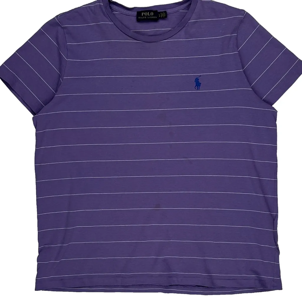 Polo By Ralph Lauren Striped T-Shirt - Large Purple Cotton - Image 5