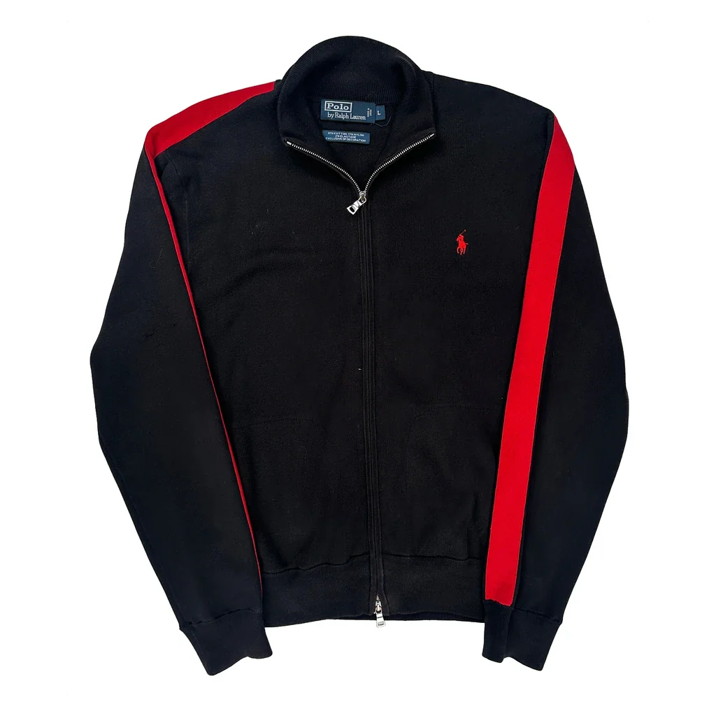 Polo By Ralph Lauren Track Jacket - Large Black Cotton