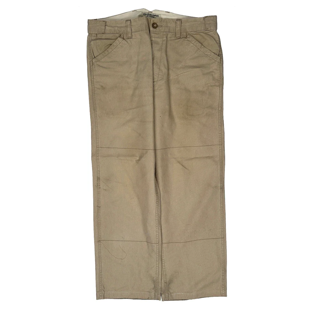 Polo By Ralph Lauren Double Knee Trousers - 34W 28L Beige Cotton - Image 2
