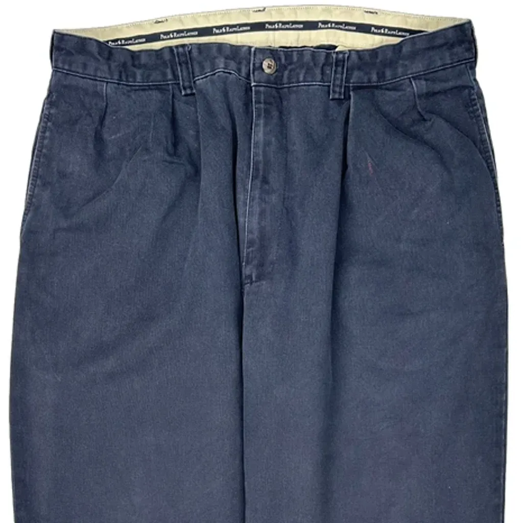 Polo By Ralph Lauren Wide Leg Pleated Trousers - 35W 32L Blue Cotton - Image 10