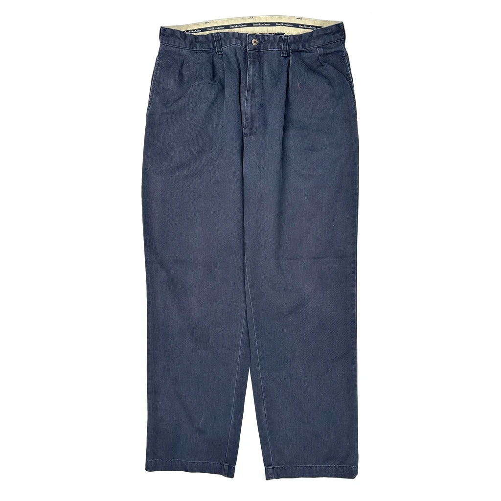 Polo By Ralph Lauren Wide Leg Pleated Trousers - 35W 32L Blue Cotton - Image 2