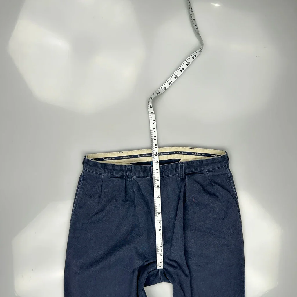 Polo By Ralph Lauren Wide Leg Pleated Trousers - 35W 32L Blue Cotton - Image 4
