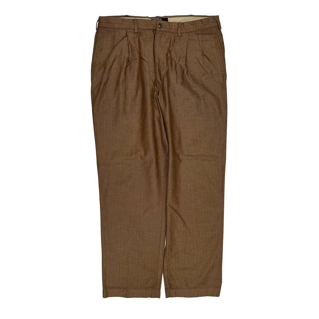 Polo By Ralph Lauren Pleated Herringbone Trousers - 35W 29L Brown Cotton - Image 2