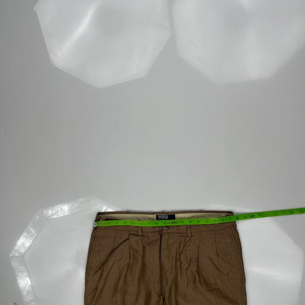 Polo By Ralph Lauren Pleated Herringbone Trousers - 35W 29L Brown Cotton - Image 3