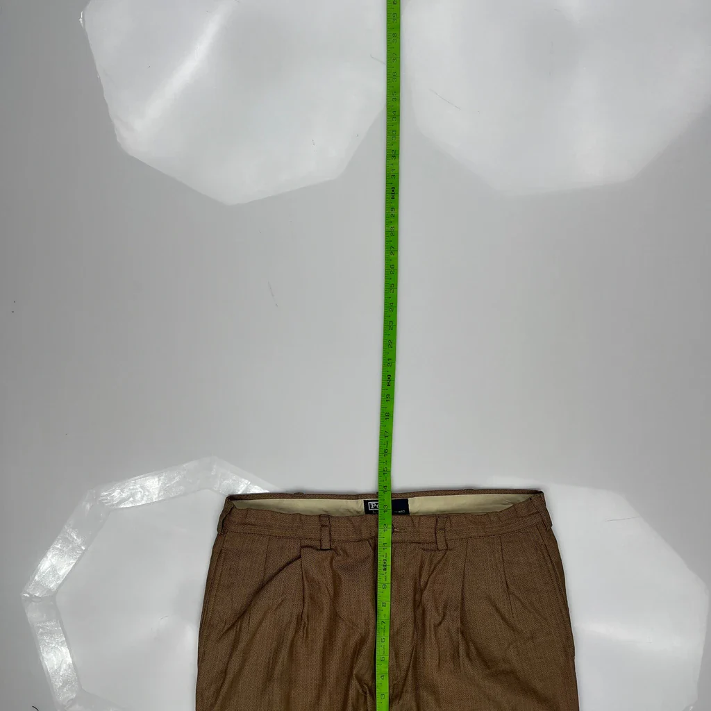 Polo By Ralph Lauren Pleated Herringbone Trousers - 35W 29L Brown Cotton - Image 4