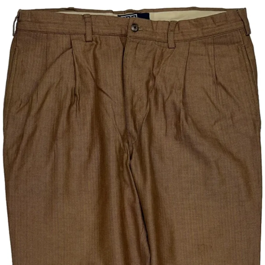 Polo By Ralph Lauren Pleated Herringbone Trousers - 35W 29L Brown Cotton - Image 9