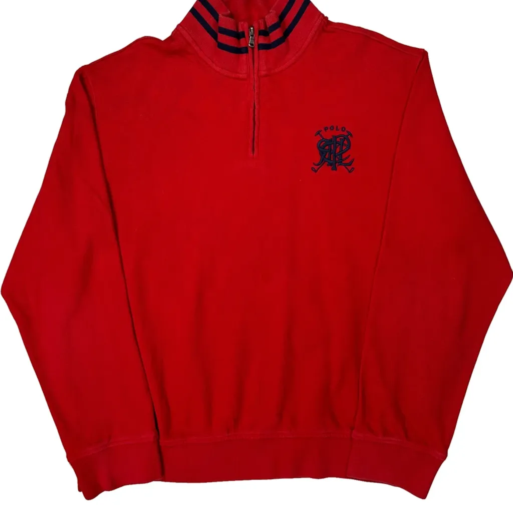 Polo Crest Polo By Ralph Lauren 1/4 Zip - 2XL Red Cotton - Image 4