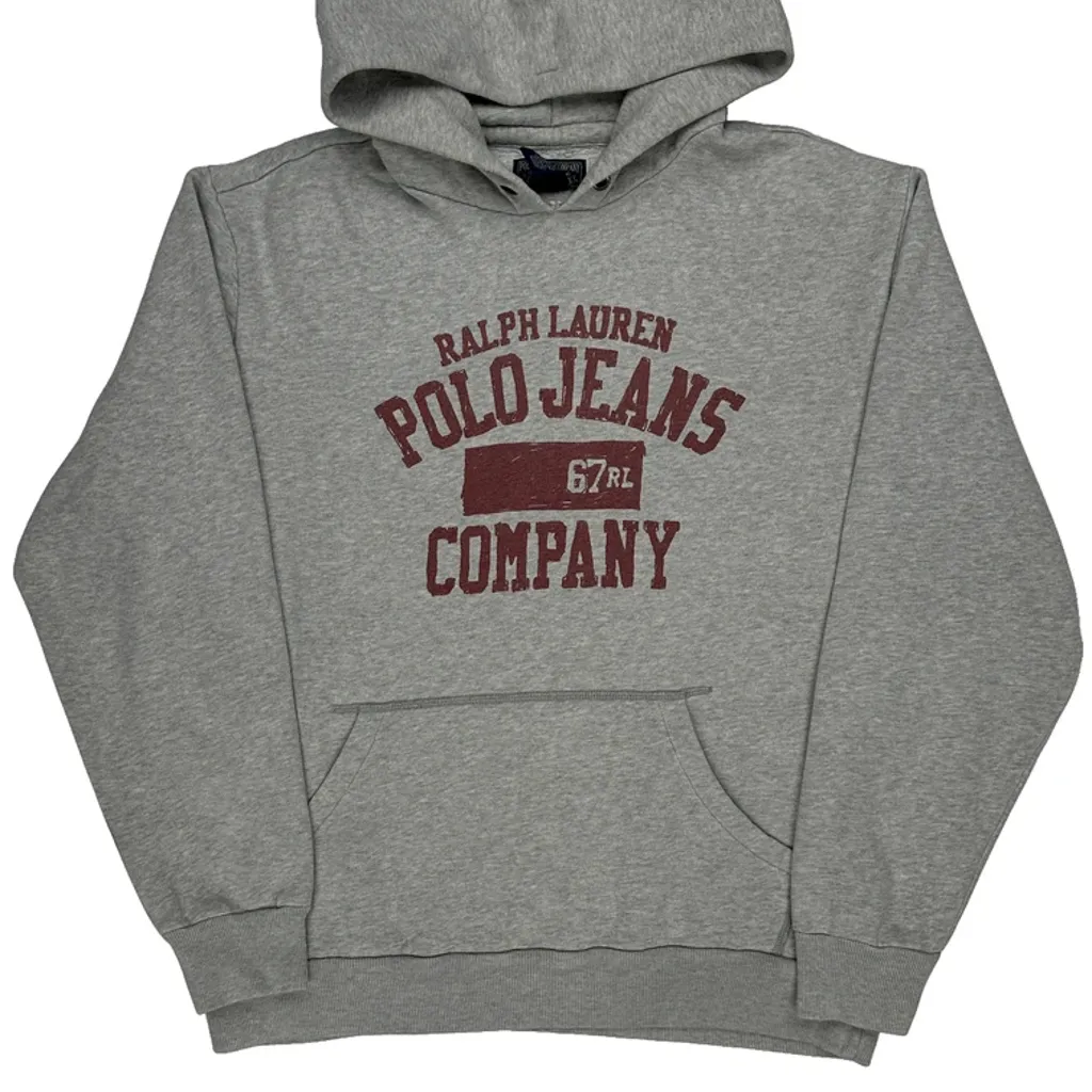 Polo Jeans Ralph Lauren Spellout Hoodie - Large Grey Cotton Blend - Image 4