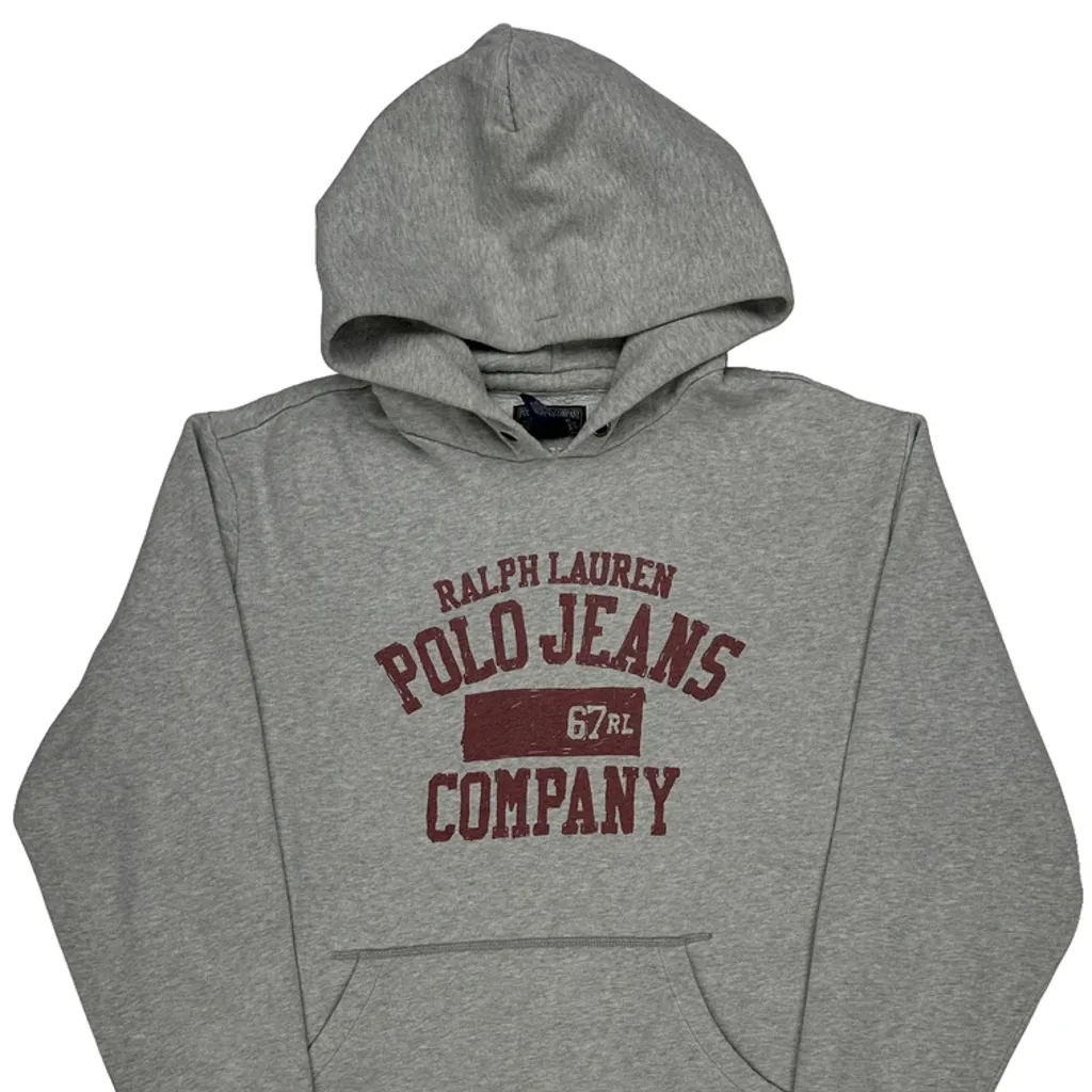 Polo Jeans Ralph Lauren Spellout Hoodie - Large Grey Cotton Blend - Image 5