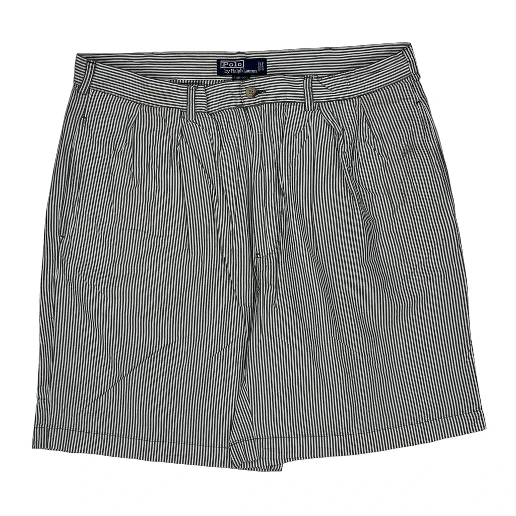 Polo Ralph Lauren Double Pleated Hickory Stripe Chino Shorts - 35W 7L Black & White Cotton - Image 2