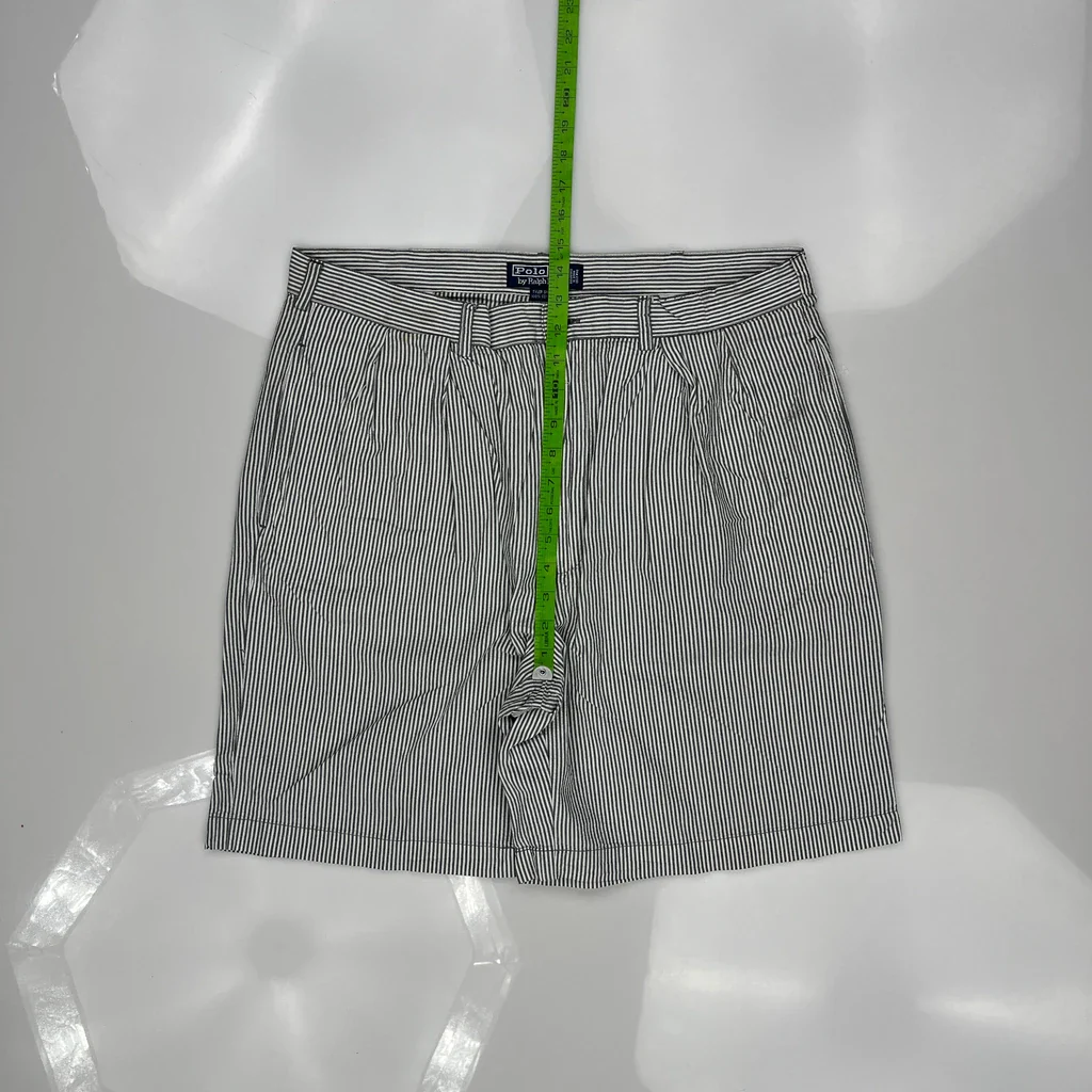 Polo Ralph Lauren Double Pleated Hickory Stripe Chino Shorts - 35W 7L Black & White Cotton - Image 4