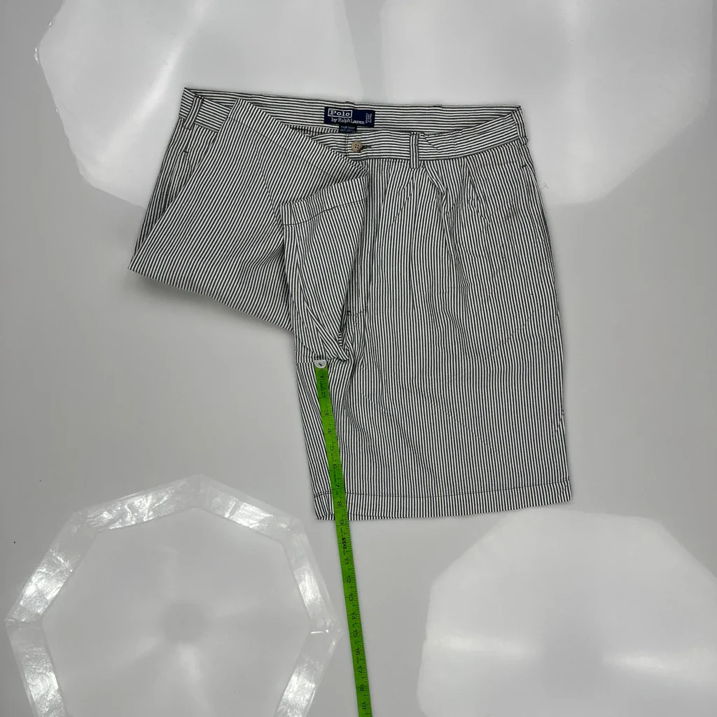 Polo Ralph Lauren Double Pleated Hickory Stripe Chino Shorts - 35W 7L Black & White Cotton - Image 5