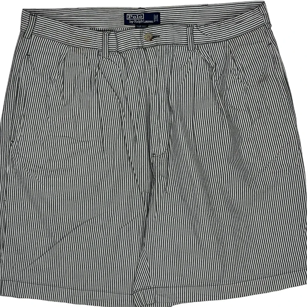 Polo Ralph Lauren Double Pleated Hickory Stripe Chino Shorts - 35W 7L Black & White Cotton - Image 9
