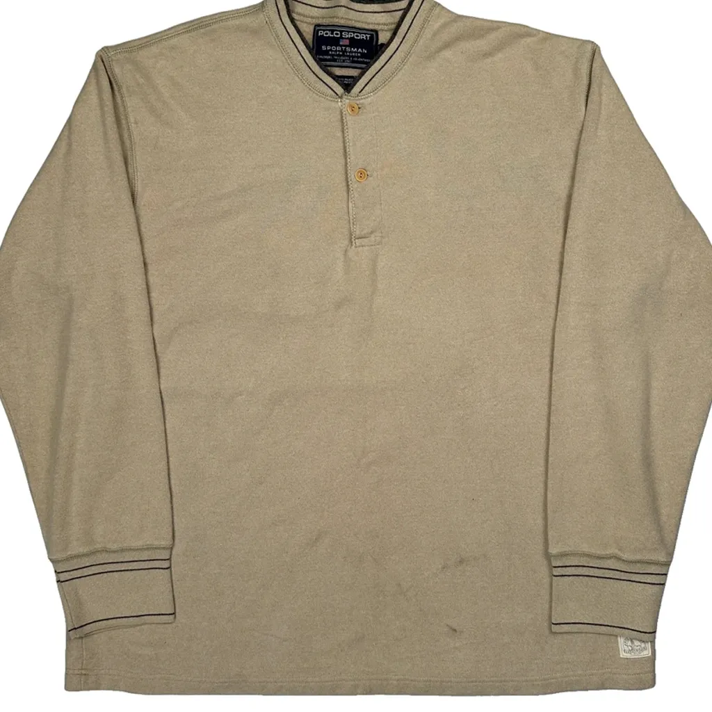 Polo Sport Henley Long Sleeve T-Shirt - XL Beige Cotton Blend - Image 4