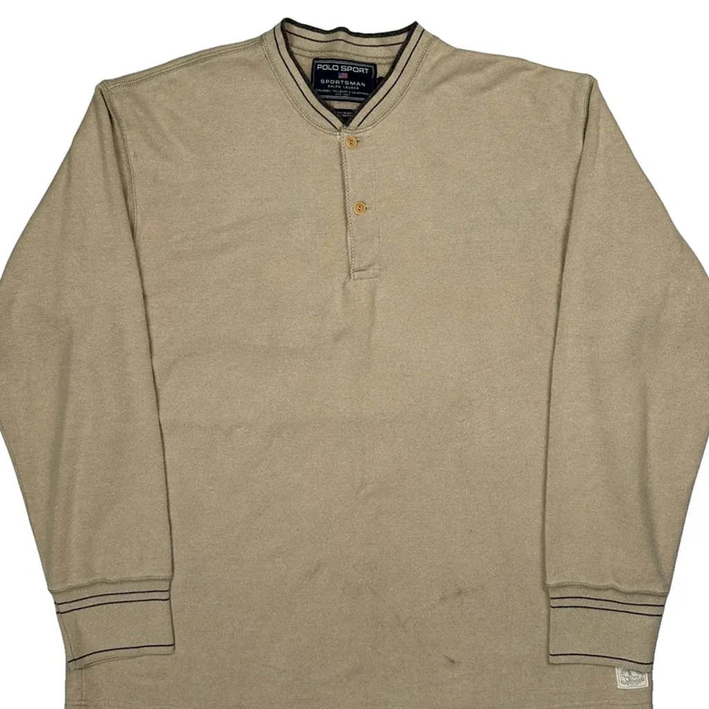 Polo Sport Henley Long Sleeve T-Shirt - XL Beige Cotton Blend - Image 5