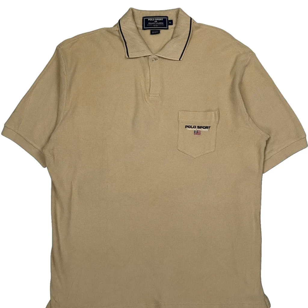Polo Sport Knitted Polo Shirt - XL Beige Cotton - Image 5