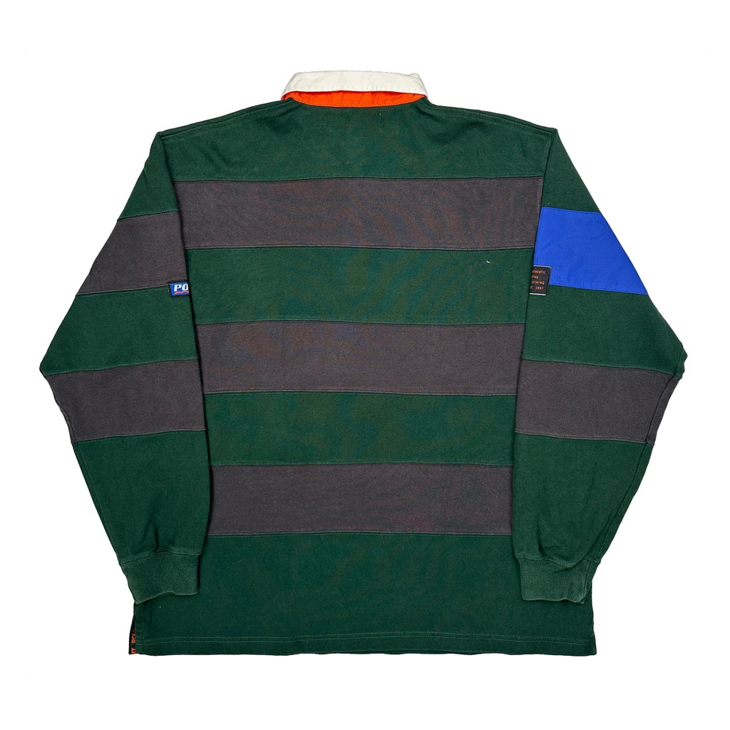 Polo Sport Ralph Lauren Striped Rugby Shirt - Large Green Cotton - Image 2