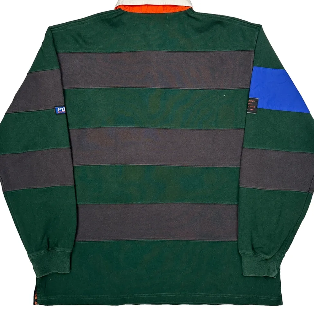 Polo Sport Ralph Lauren Striped Rugby Shirt - Large Green Cotton - Image 6
