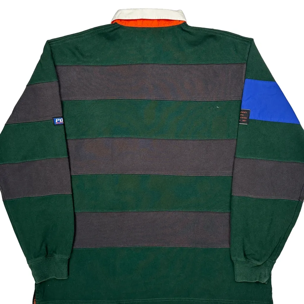 Polo Sport Ralph Lauren Striped Rugby Shirt - Large Green Cotton - Image 7