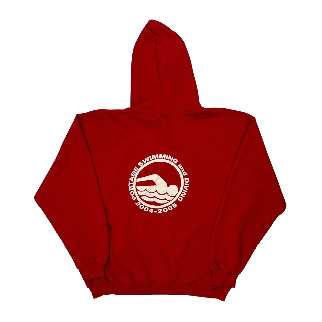 Portage Swimming And Diving 2004-2005 Russell Athletic College Hoodie - XL Red Cotton - Image 2