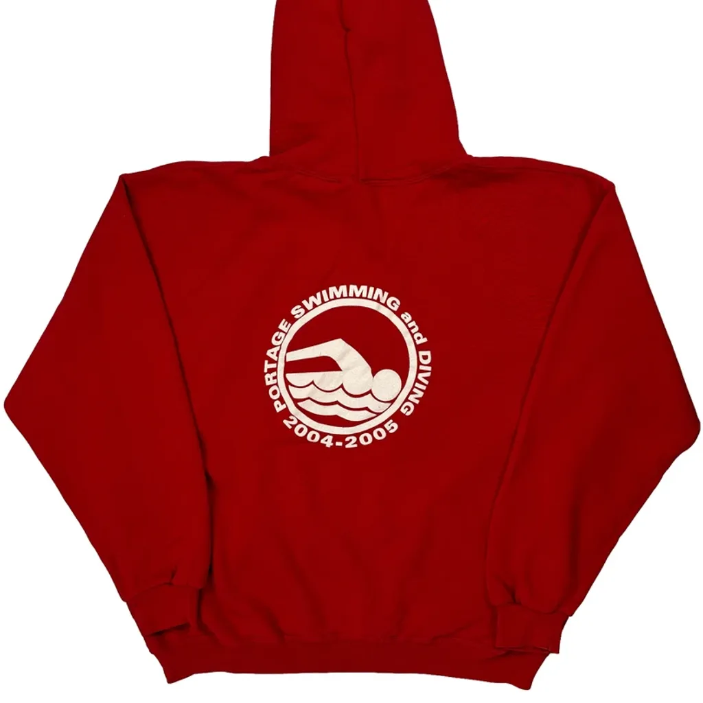 Portage Swimming And Diving 2004-2005 Russell Athletic College Hoodie - XL Red Cotton - Image 6