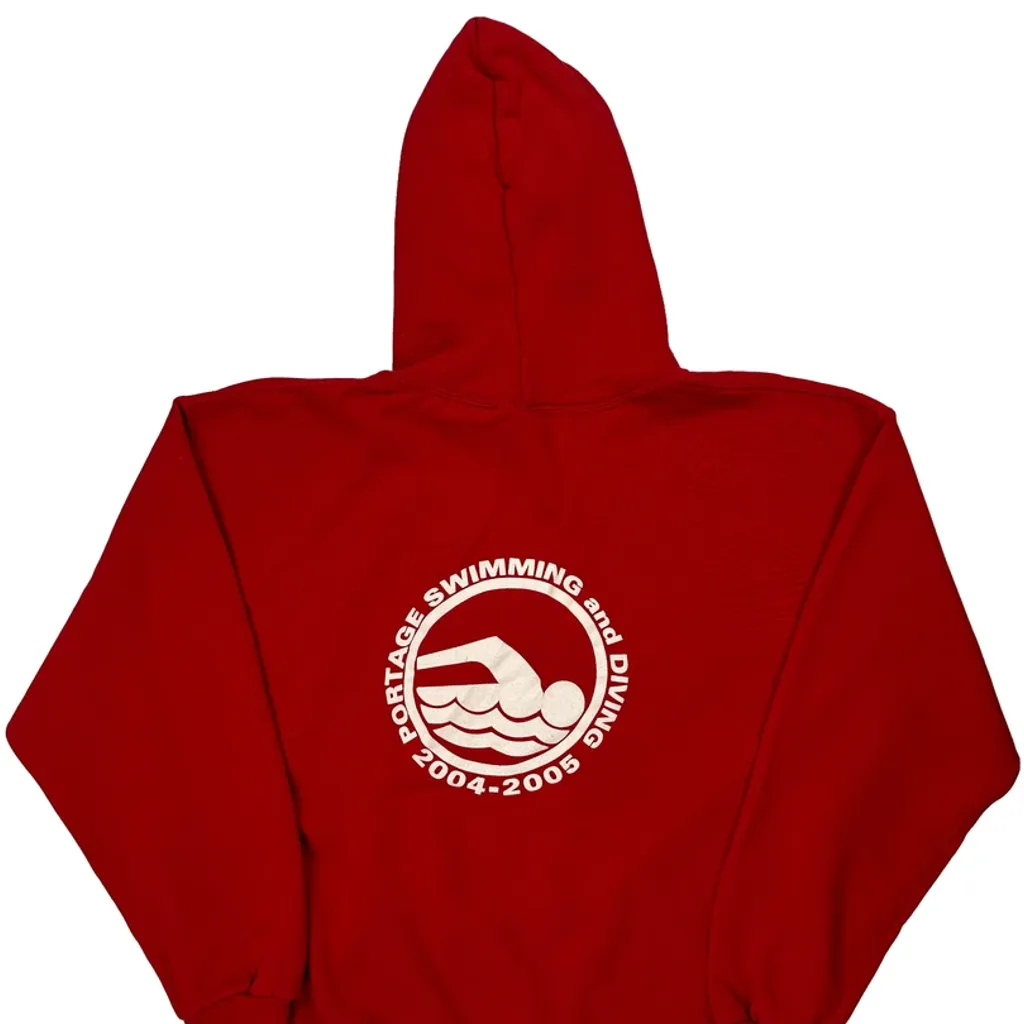 Portage Swimming And Diving 2004-2005 Russell Athletic College Hoodie - XL Red Cotton - Image 7
