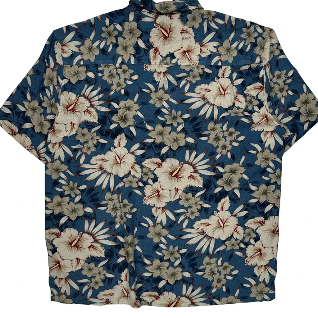 Prime Elements Floral Hawaiian Shirt - Large Blue Silk - Image 7
