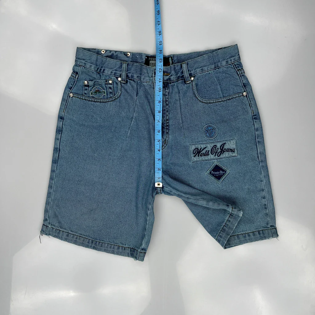Private System Embroidered Denim Shorts - 34W 9L Blue Denim - Image 4