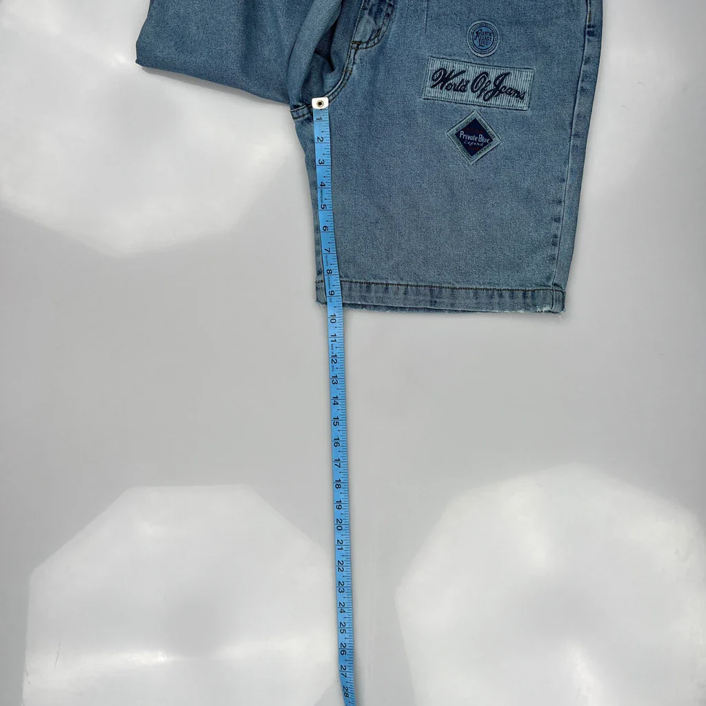 Private System Embroidered Denim Shorts - 34W 9L Blue Denim - Image 5