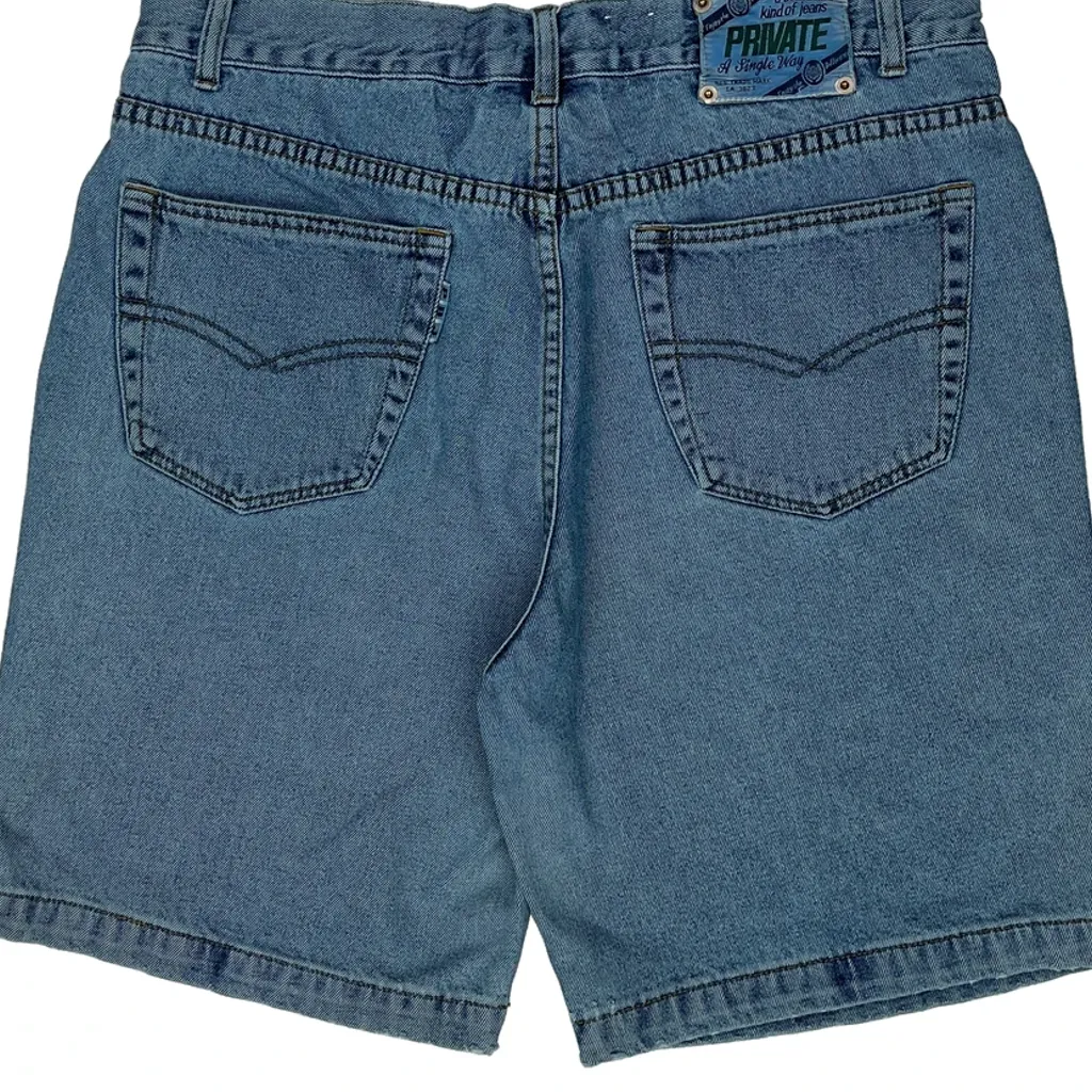 Private System Embroidered Denim Shorts - 34W 9L Blue Denim - Image 8