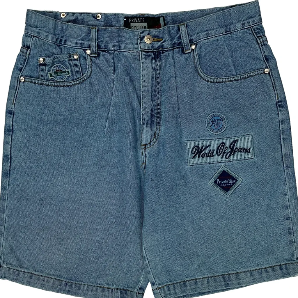Private System Embroidered Denim Shorts - 34W 9L Blue Denim - Image 9
