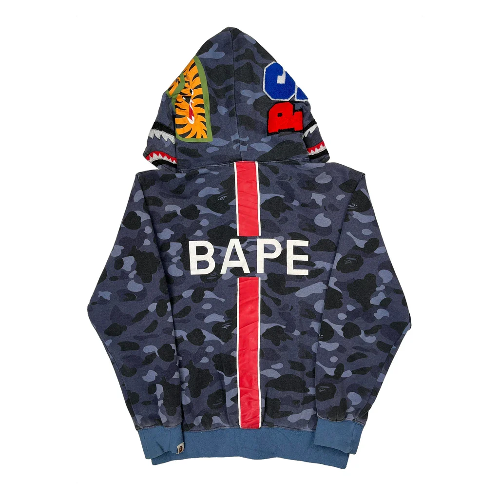 Psg A Bathing Ape Camo Shark Hoodie - Large Blue Cotton - Image 2