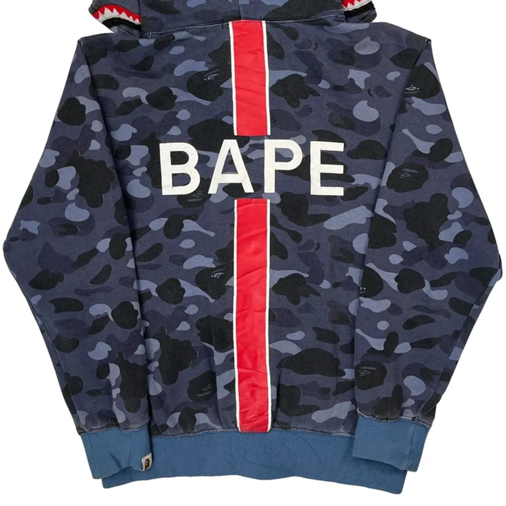 Psg A Bathing Ape Camo Shark Hoodie - Large Blue Cotton - Image 8