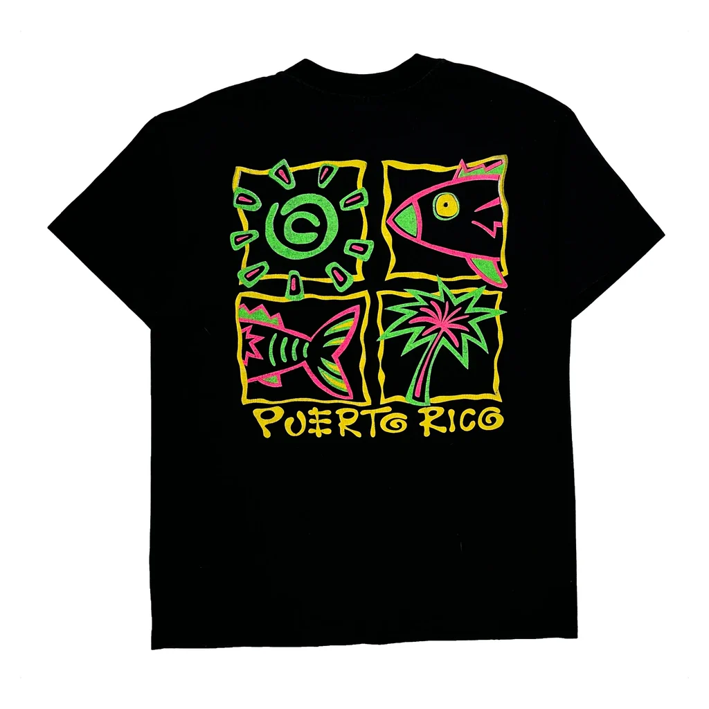 Puerto Rico Hanes Single Stitch T-Shirt - Large Black Cotton Blend - Image 2